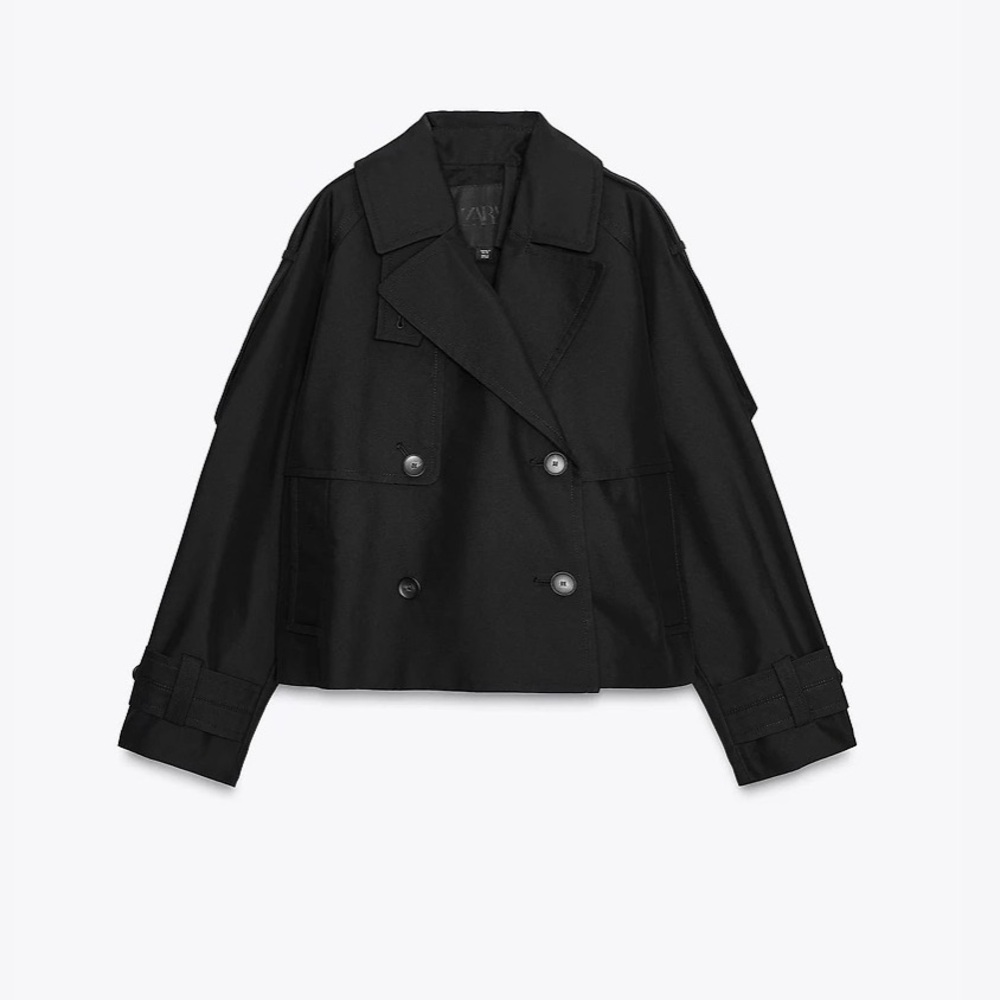 Zara ZW Collection Short Trench Coat NWT Size L in Black